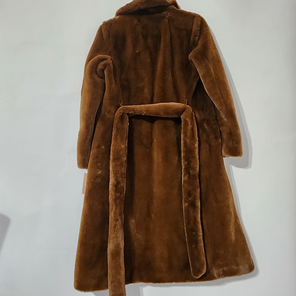 Sanctuary Faux Fur Brown Tie Waist Coat Women’s Winter Outerwear - Picture 2 of 6